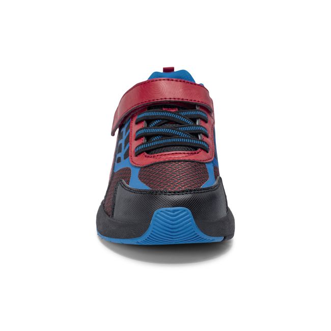 Front view of the Stride Rite Equilibrium in black with red elastic laces
