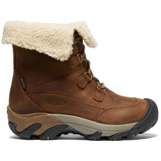 Lateral side of Keen Women's Betty Waterproof Snow Boot in Brown Shitake
