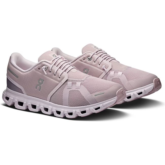 Pair of Women's On Running Cloud 6 Running Shoes in Mauve Orchid with slip on speed lacing