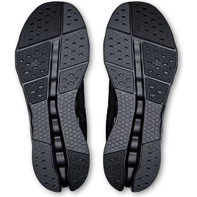 Soles of On Running Men's Cloudsurfer 2 Running Shoes in all black