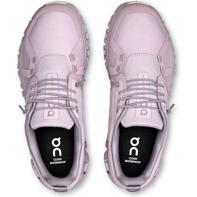 Top down view of Womens On Running Cloud 6 Waterproof Running Shoes in Mauve Zinc