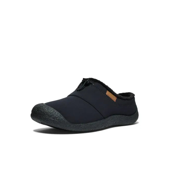 Front angled view of Keen Men's Howser III Slide in Black Black Recycled