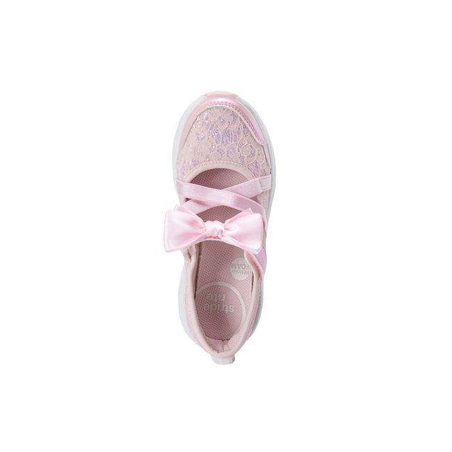 Top down view of the Stride Rite Lighted Flora in blush pink with lace overlay