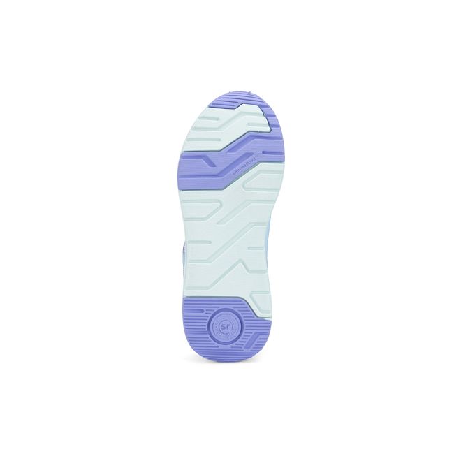 Outsole of the Stride Rite Hypersonic in pale mint and purple showing the traction pattern