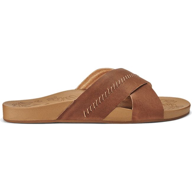 Lateral side of Women's Olukai Kipe'a 'Olu Sandal in Sahara tan leather
