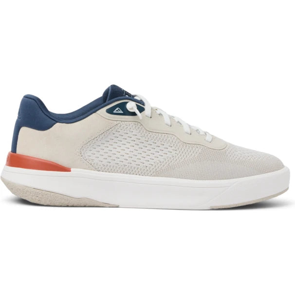 Lateral side of Reef Men's Shoreline Del Mar Sneaker in Tan/White/Navy