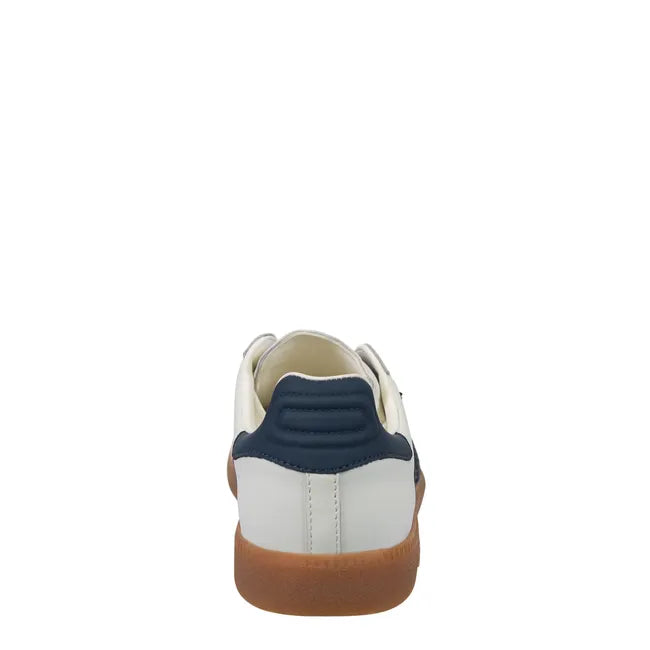 Heel of Back 70 Cloud women’s retro sneaker in white and navy blue.