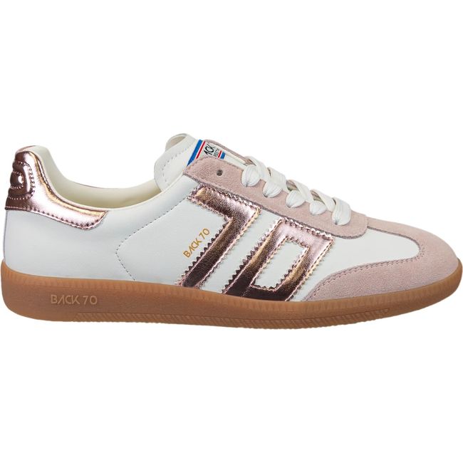 Lateral side of Back 70 Cloud women’s retro sneaker in white and pink metallic.