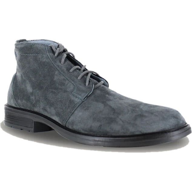 Front angled view of Naot Men's Commander Boot in charcoal suede