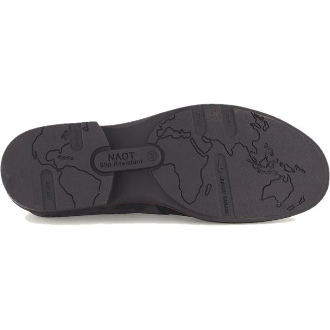 Sole view of Naot Men&#39;s Commander Boot in charcoal suede upper with black outsole