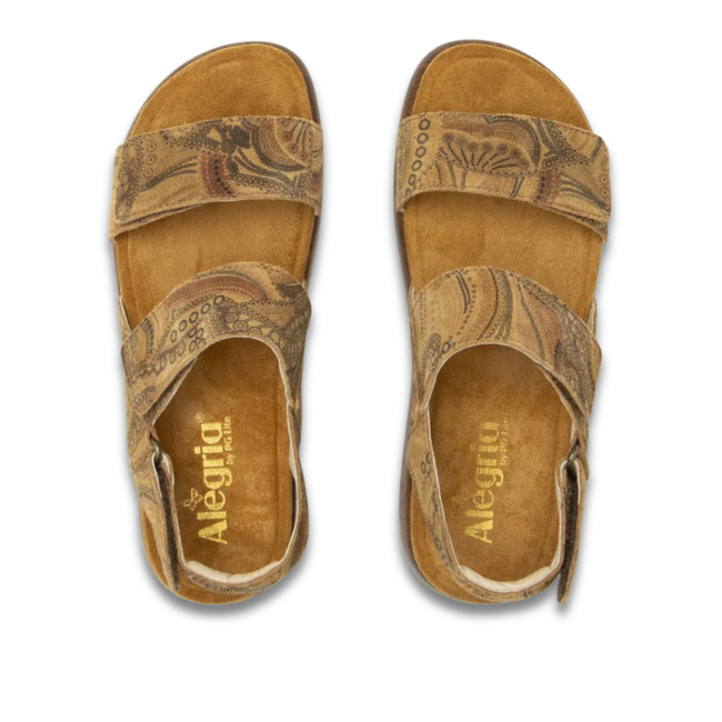 Adjustable upper of Alegria Women's Bailee Sandals in Folkie Brown