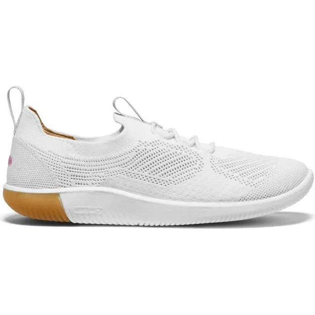 Lateral side of Women&#39;s Keen KNX Knit Sneaker in Star White Moonlite Mauve colorway