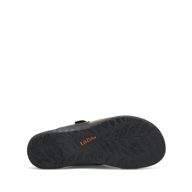Black sole of Women's Taos Perfect Sandal in black leather upper