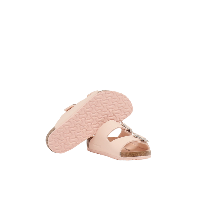 Sole and Top of Birkenstock Girls' Arizona in Light Rose Flower Buckle