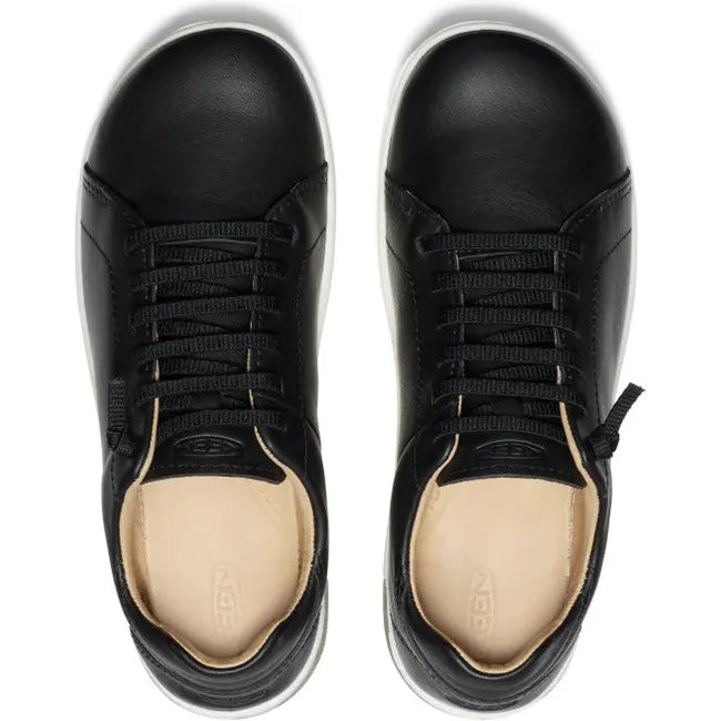 Top down view of Women's Keen KNX Leather Sneakers in Black Star White colorway