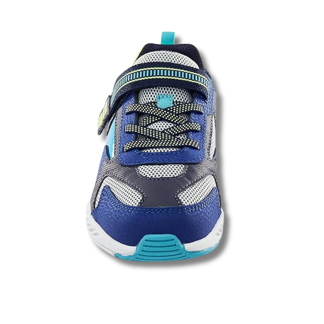 Front of Stride Rite Kids' Lighted Cosmic light up Sneaker in Navy Multi with velcro strap