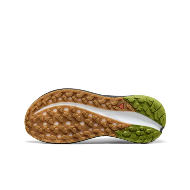 Tan and green sole of KEEN Men's Roam Trail Running Shoe in olive green and gold