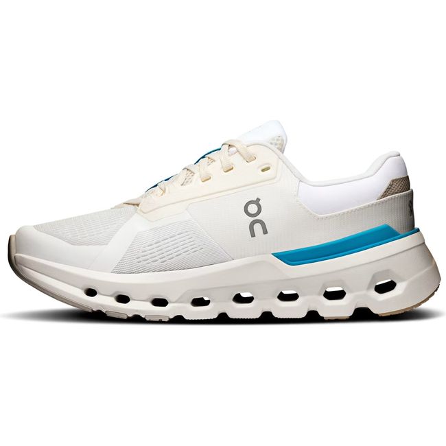 Medial side of On Running Women's Cloudrunner 2 Running Shoe in white horizon