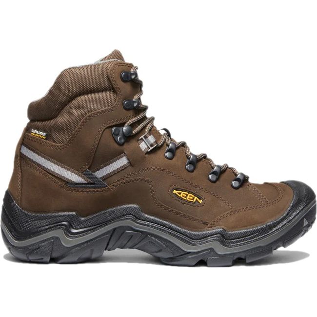Lateral side of KEEN Men&#39;s Durand II Waterproof Hiking Boot in cascade brown leather