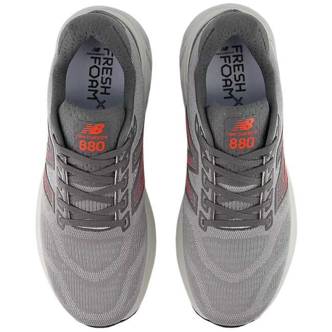 Top of New Balance Men's Fresh Foam X 880 V15 Running Shoe in Reflection Grey and Urgent Red