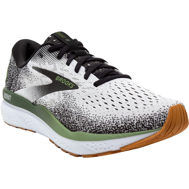 Brooks Men's Ghost 16 Running Shoe White/Black/Green 110418-192