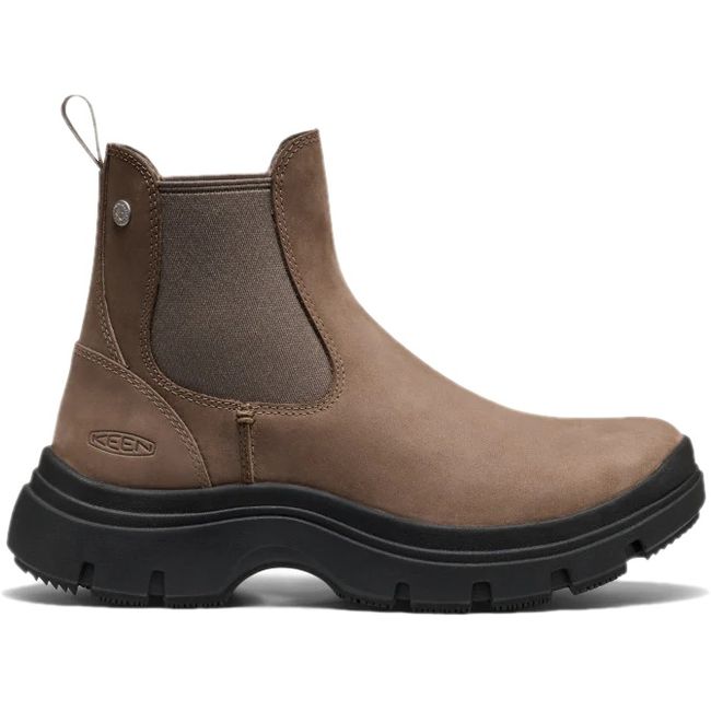 Lateral side of brindle brown and black Women's KEEN Kosa Waterproof Chelsea Boot