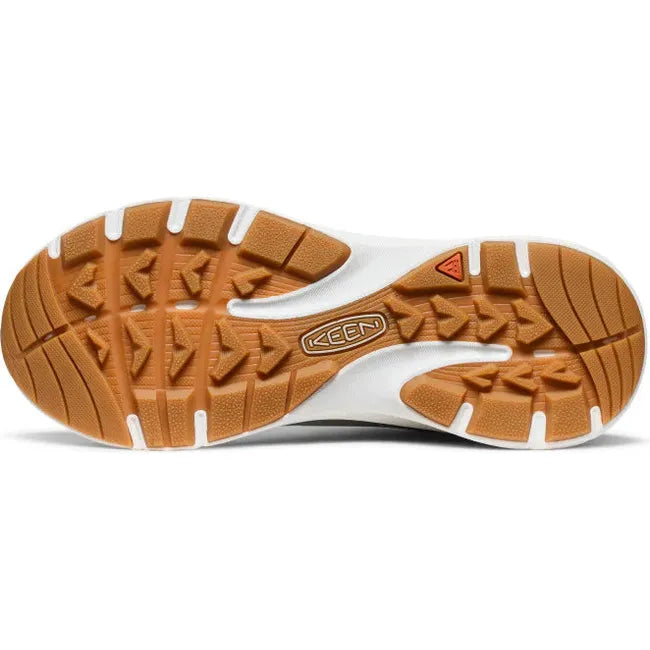 Sole of KEEN Women's Leiki Waterproof Hiking Boot in Vapor Skyway gray