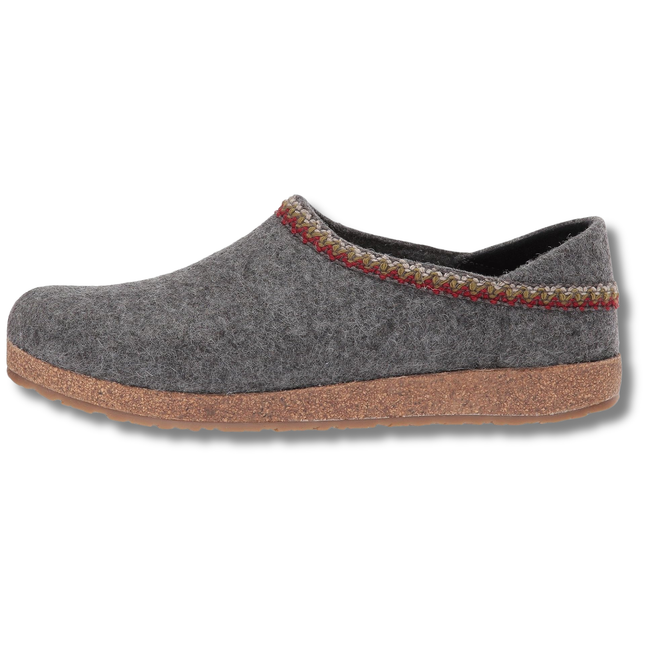 Lateral side of Haflinger Unisex GZH Zigzag Clog in Anthrazit Grey