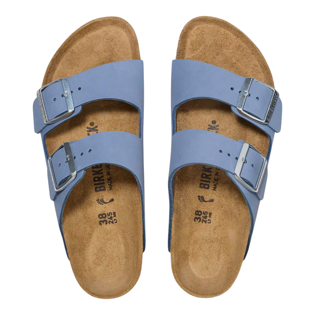 Tops of Birkenstock Women's Arizona Nubuck Sandal in Stone Blue