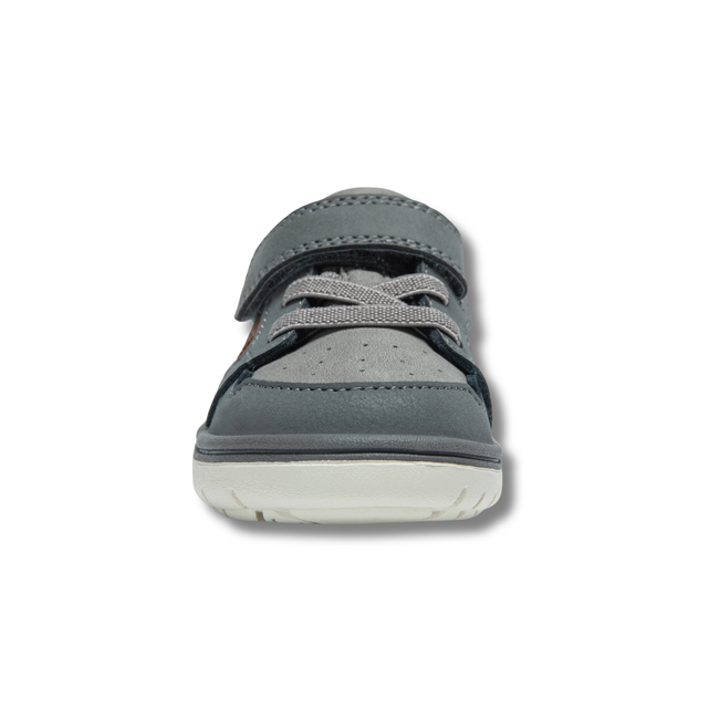 Front of Stride Rite Kids' London Sneaker in Grey with adjustable velcro strap