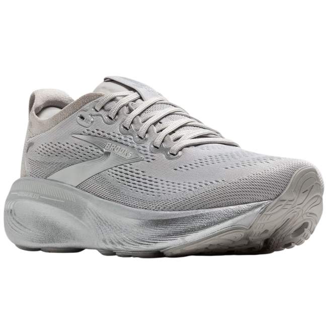 Angled Side of Brooks Women's Adrenaline GTS 25 Running Shoe in Silver