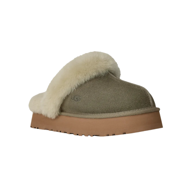 Front side of UGG Women's Disquette Slipper in Moss Green