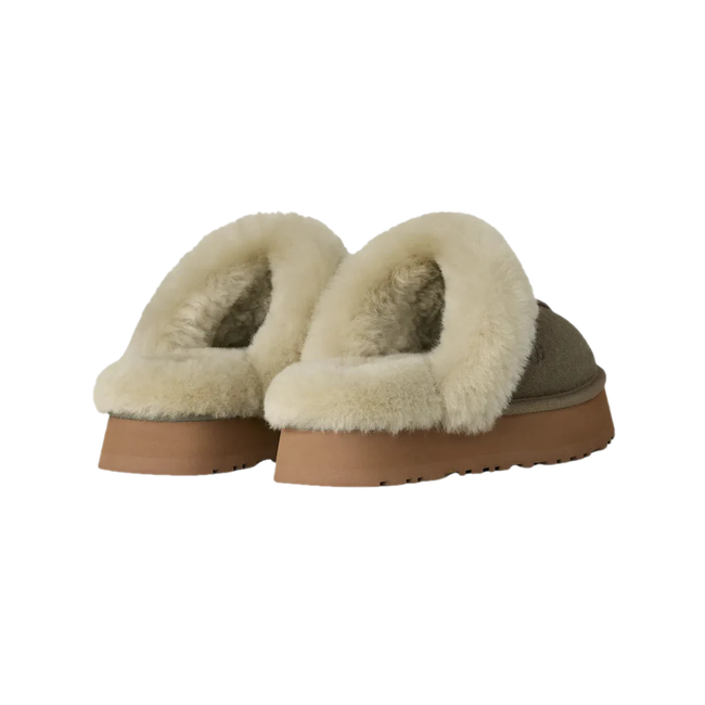 Heel of paired UGG Women's Disquette Slipper in Moss Green
