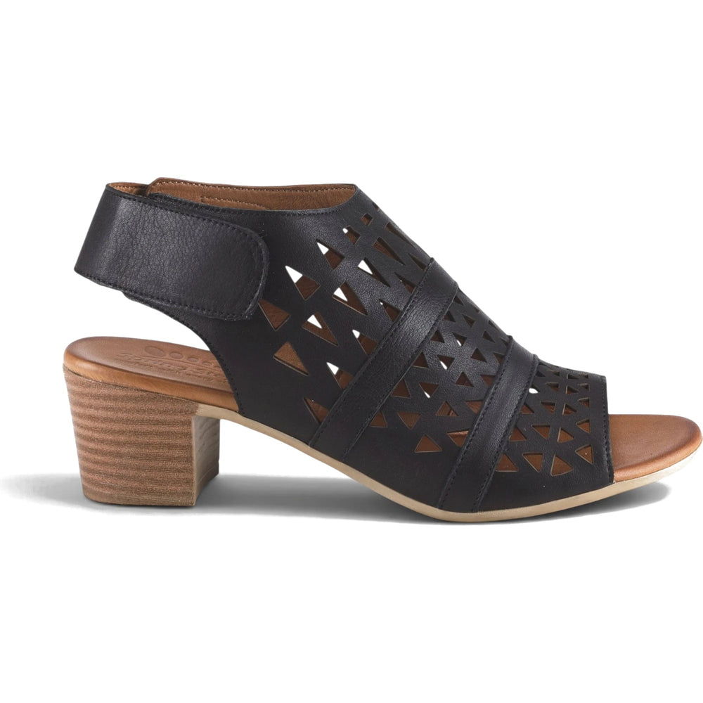 Lateral side of Spring Step Women's Dorotha Sandal in black leather