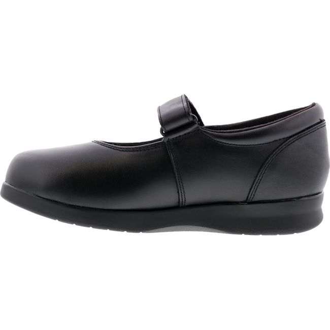Medial side of Women's Drew Mary Jane Bloom II Shoe in Black Leather with velcro strap