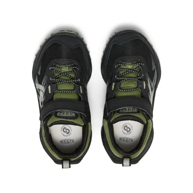 Velcro upper of KEEN Little Kids' Zionic Waterproof Shoe in Black &amp; Bronze Green