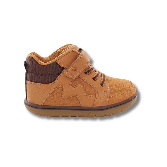Lateral side of Stride Rite Kid's Ames High Top Sneaker in Honey Tan