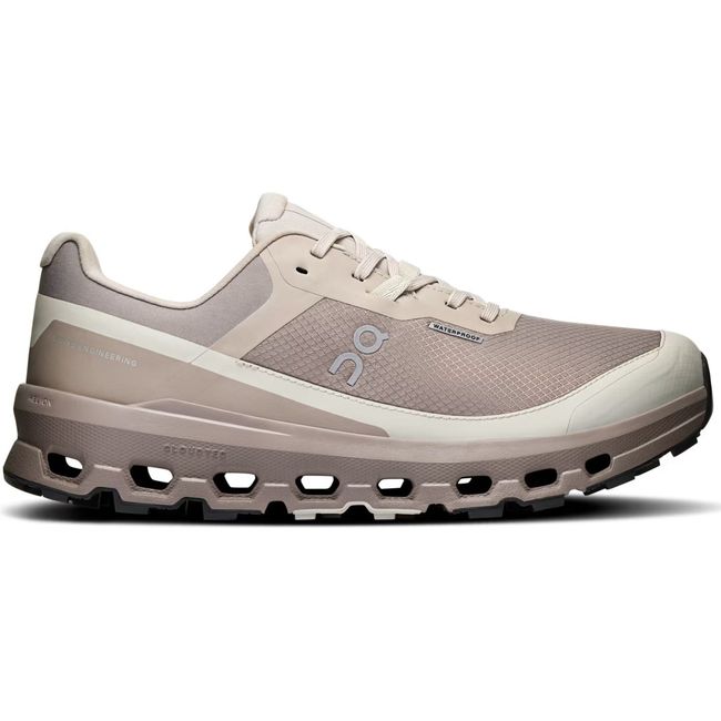 Lateral side of On Running Women's Cloudvista 2 Waterproof Trail Running Shoe in fog cinder brown