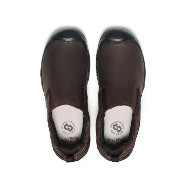 Upper of Men’s KEEN Targhee IV Slip-On Shoe in dark brown leather