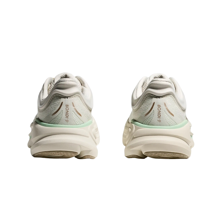 Heels of Hoka Women's Bondi 9 Running Shoe in Truffle Salt