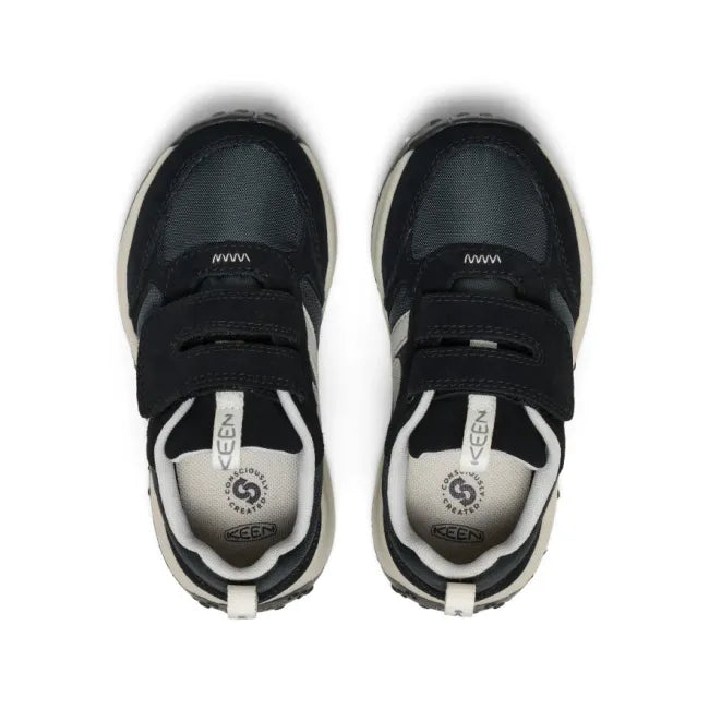 Upper of the black and star white KEEN Little Kids&