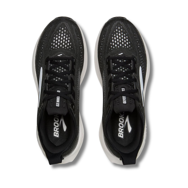 Tops of Brooks Men's Glycerin 23 Running Shoe in Black and White