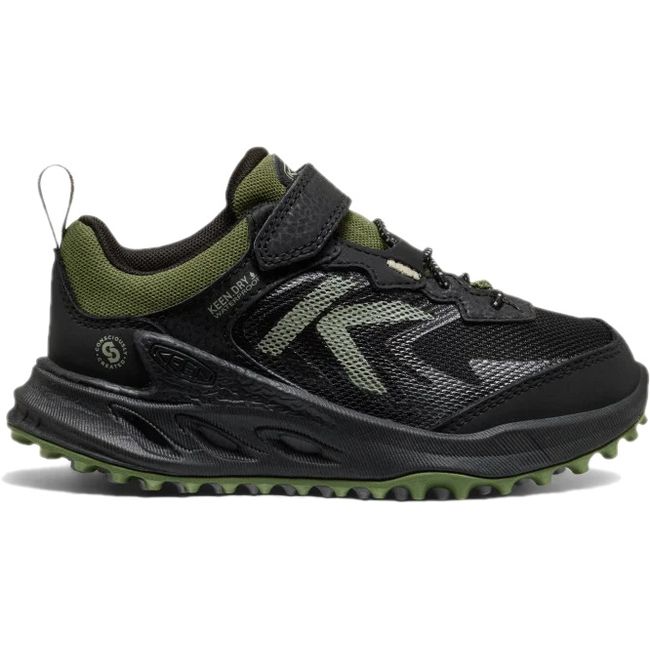 Lateral side of KEEN Little Kids' Zionic Waterproof Shoe in Black & Bronze Green