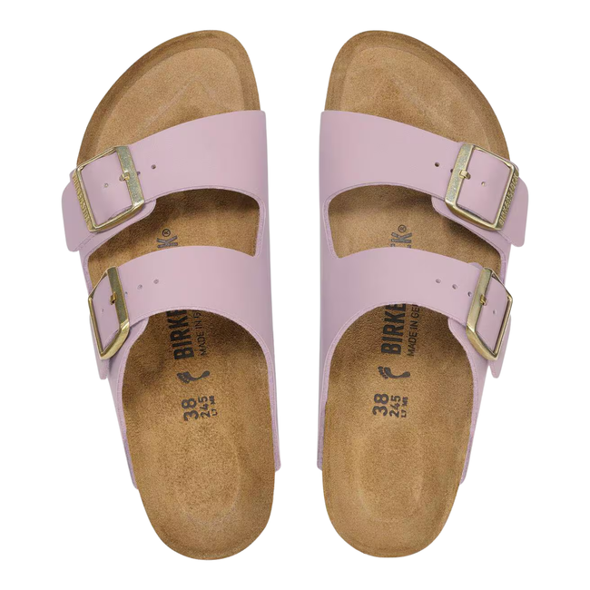 Tops of Birkenstock Women's Birko-Flor Arizona Sandal in Faded Purple