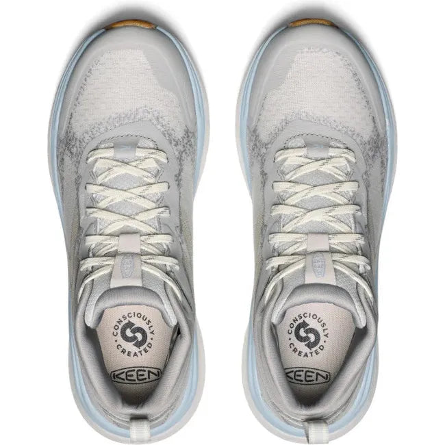 Upper of KEEN Women's Leiki Waterproof Hiking Boots in Vapor Skyway gray