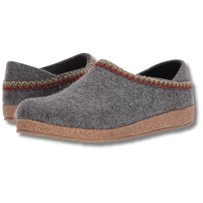 Angled side and heel of Haflinger Unisex GZH Zigzag Clog in Anthrazit Grey