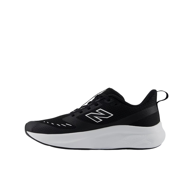 Medial side of Kids New Balance Fresh Foam 625 Running Shoe in black mesh with a white sole