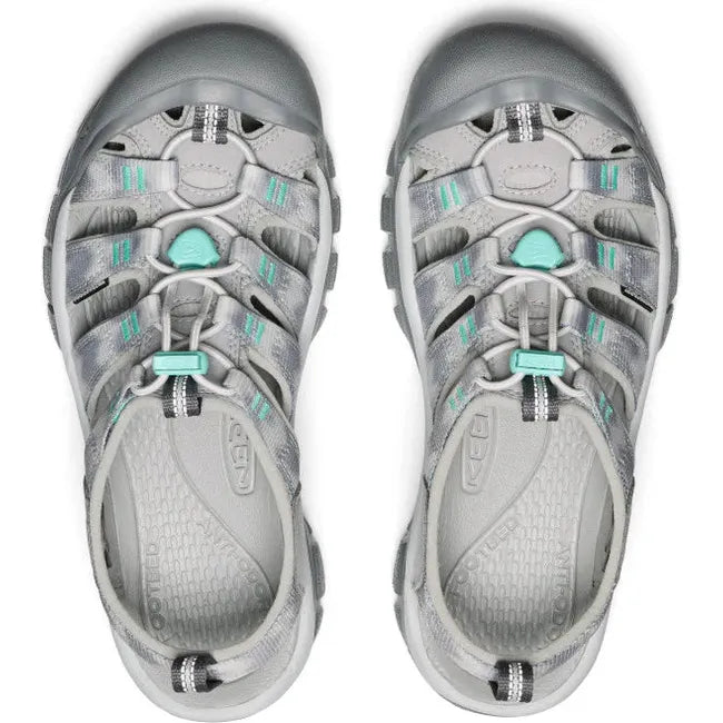 Top down view of Women&#39;s Keen Newport H2 closed toe sandals in Alloy Chevron gray
