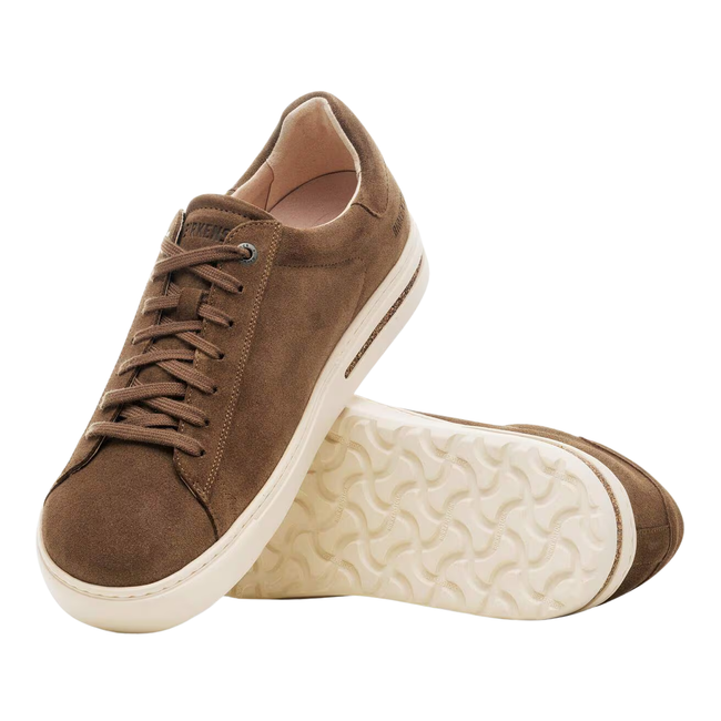 Top and Sole of Birkenstock Unisex Bend Low Sneaker in Dark Tea Brown Suede