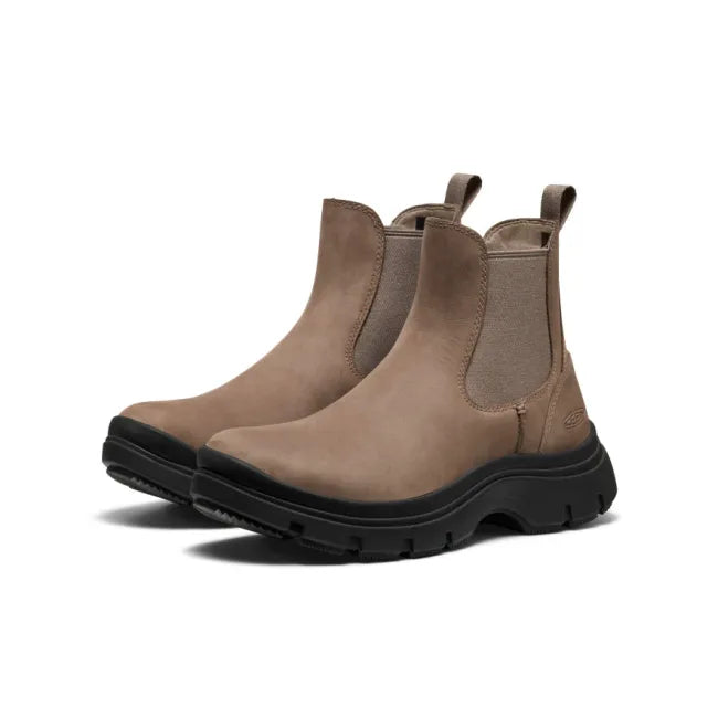 Pair of brindle brown and black Women's KEEN Kosa Waterproof Chelsea Boots